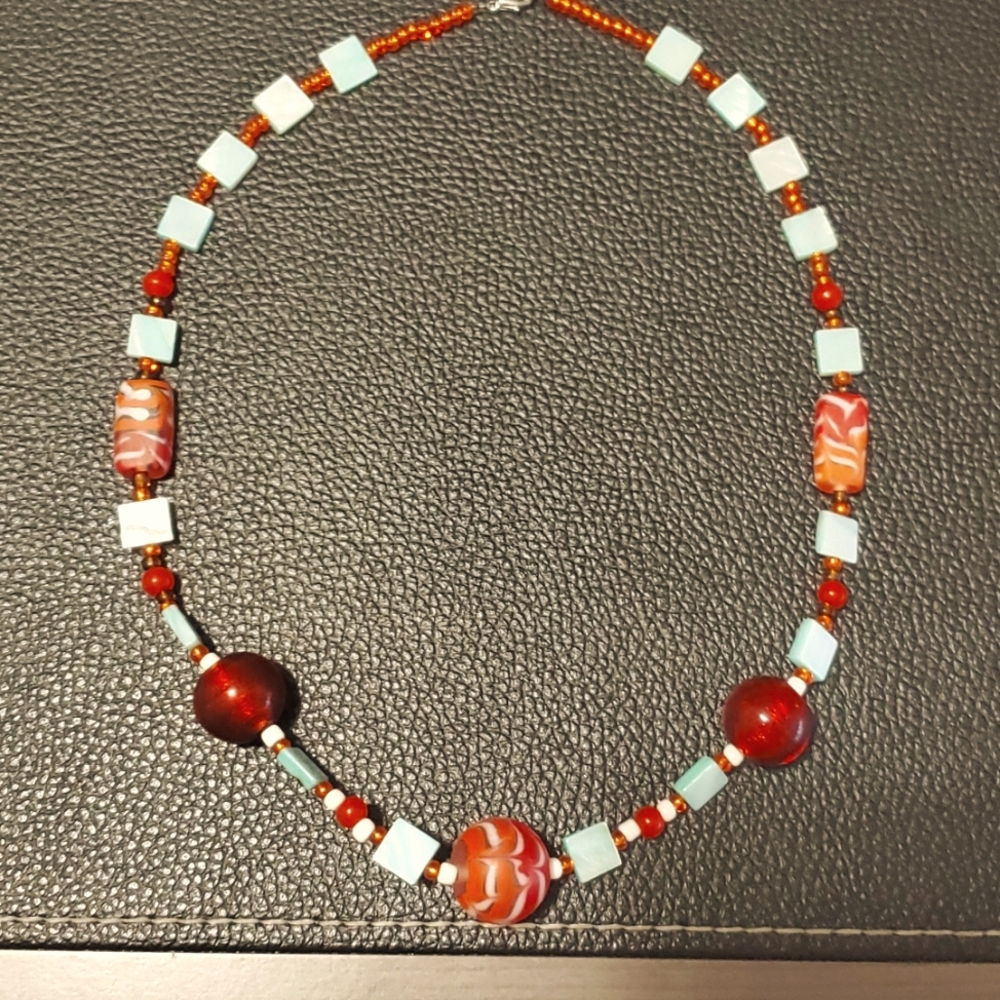 Burnt orange and teal necklace